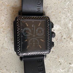Michele Deco Noir Black Diamond Bezel Chrono Watch, 108 Diamonds, 0.6CT